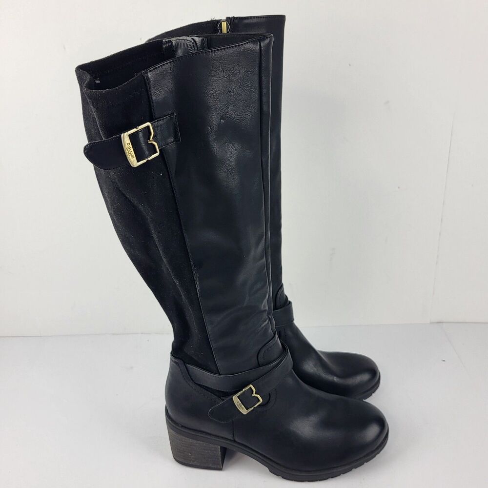 Dr. Scholls Prairie Boots Knee High Faux Leather Riding Black Size 9M - Picture 3 of 13